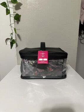 Ed Hardy Black Clear Cosmetic Case with 2 Tattoo Print Bags